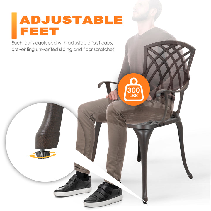 33 Inch Cast Aluminum Dining Table with Umbrella Hole and 4 Dining Chairs