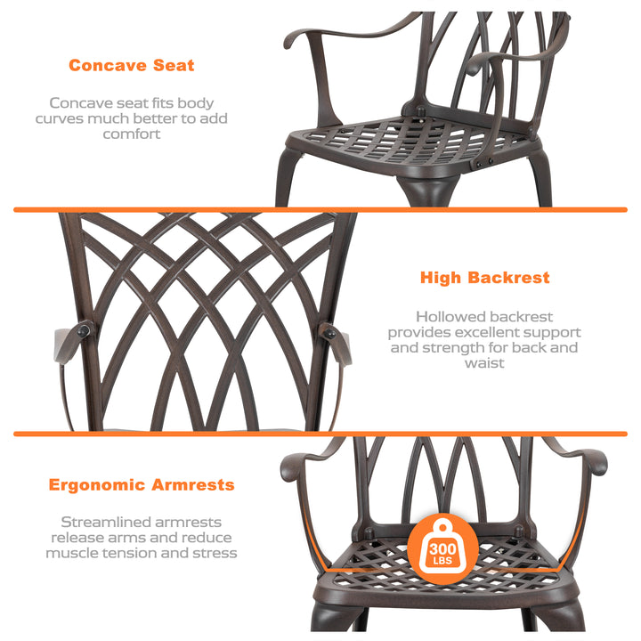 33 Inch Cast Aluminum Dining Table with Umbrella Hole and 4 Dining Chairs