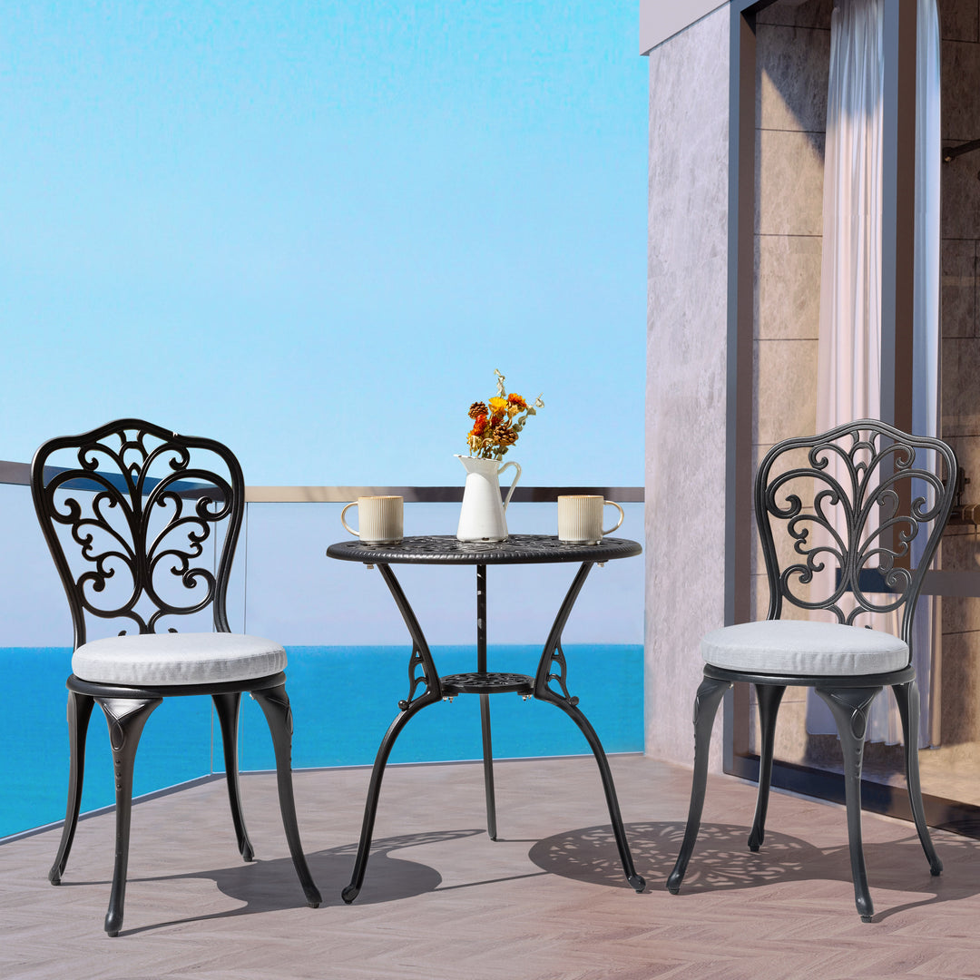 Outdoor 3-Piece Cast Aluminum Patio Set with Cushions and Umbrella Hole