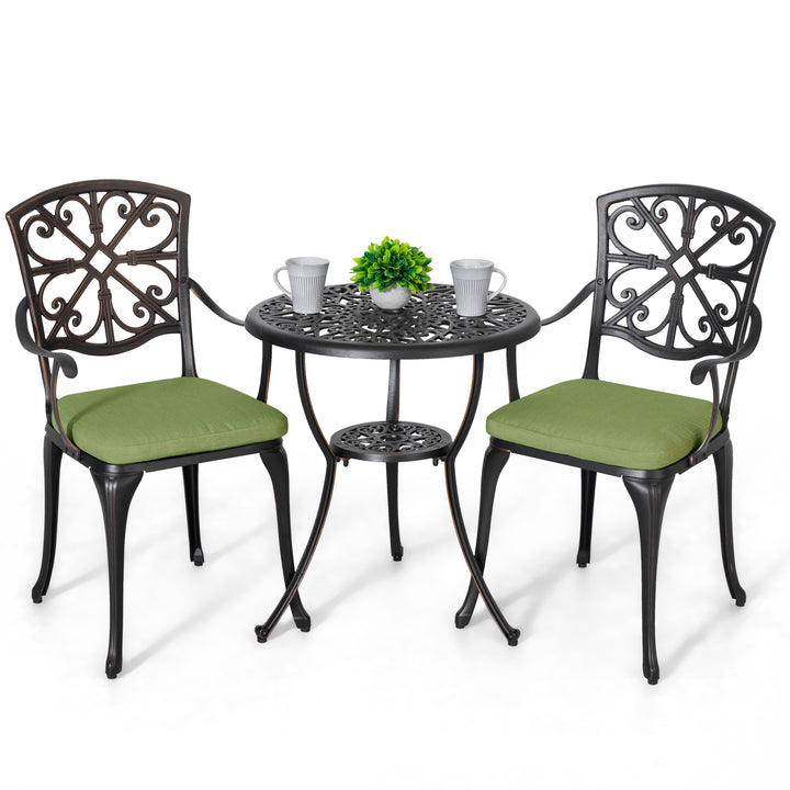 Outdoor 3-Piece Cast Aluminum Patio Set with Cushions and Umbrella Hole