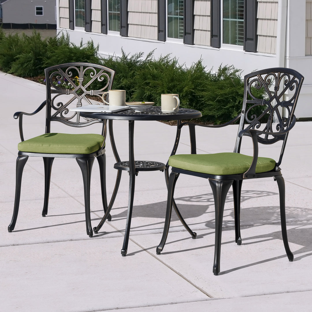 Outdoor 3-Piece Cast Aluminum Patio Set with Cushions and Umbrella Hole