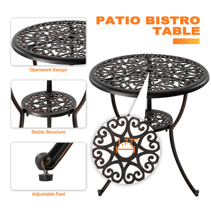 Outdoor 3-Piece Cast Aluminum Patio Set with Cushions and Umbrella Hole