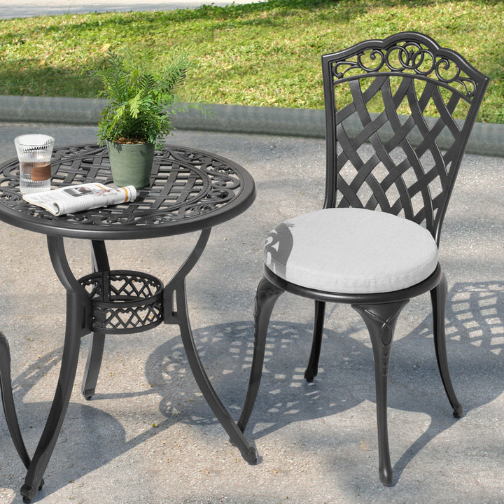Nuu Garden 3-Piece Patio Bistro Set, Outdoor Patio Bistro Set with Umbrella Hole and Gray Cushions for Patio Balcony, Black