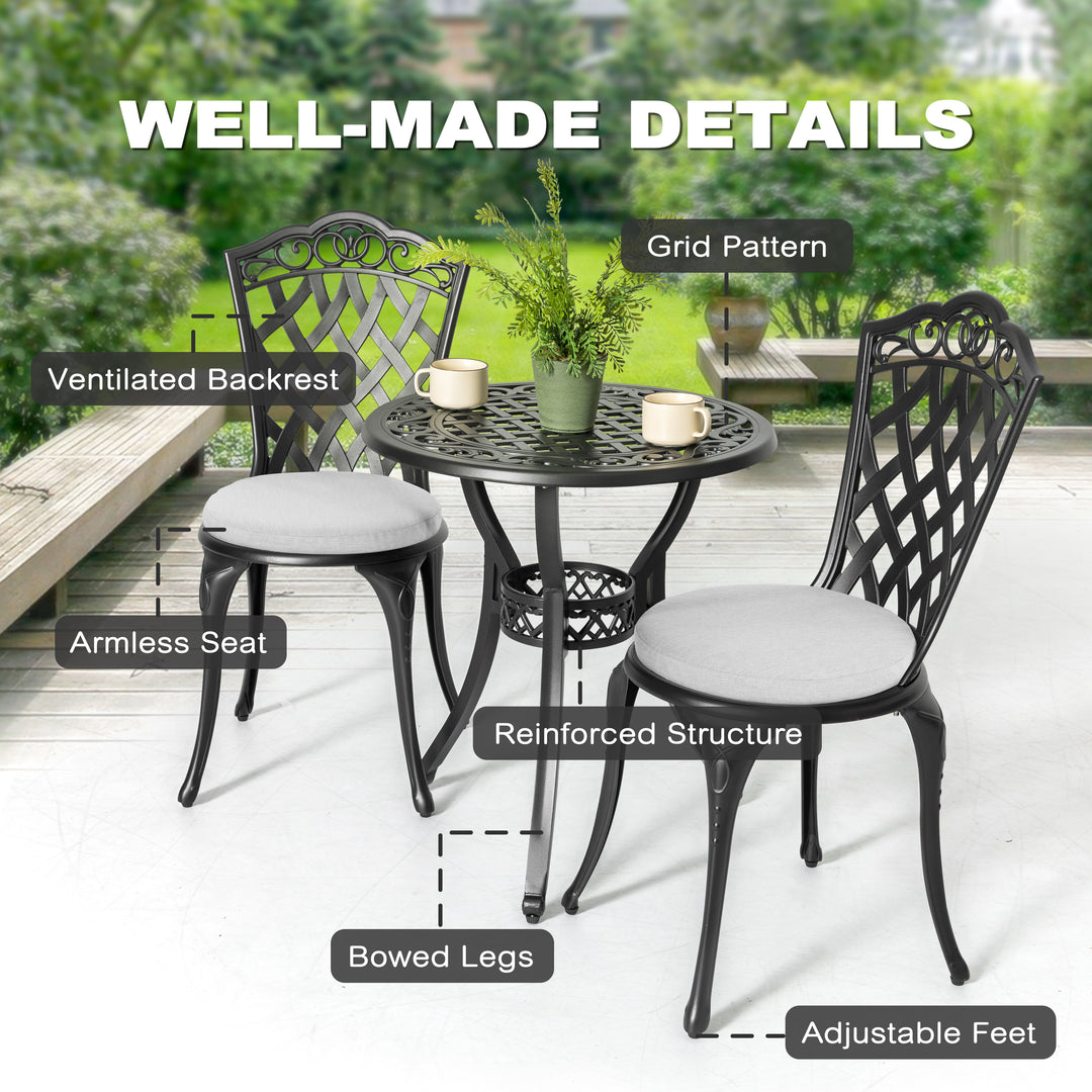 Nuu Garden 3-Piece Patio Bistro Set, Outdoor Patio Bistro Set with Umbrella Hole and Gray Cushions for Patio Balcony, Black
