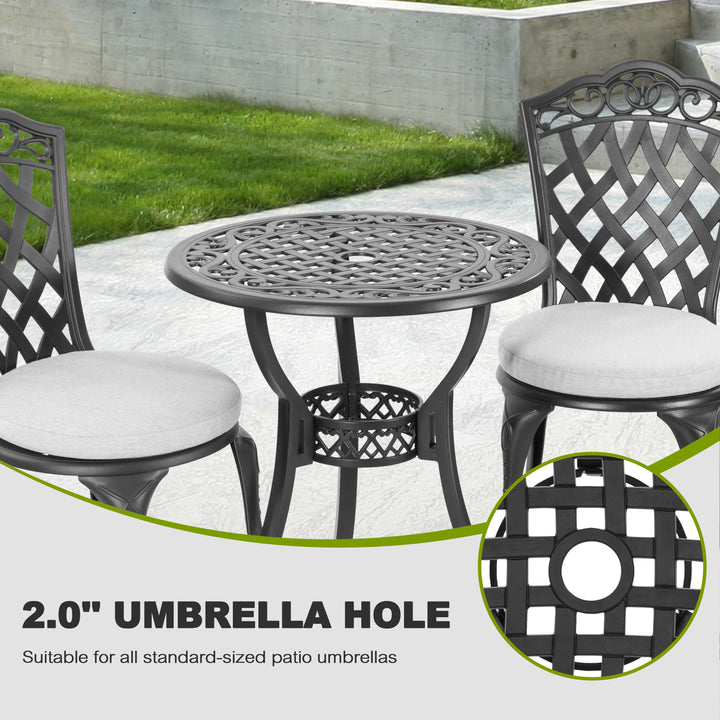 Nuu Garden 3-Piece Patio Bistro Set, Outdoor Patio Bistro Set with Umbrella Hole and Gray Cushions for Patio Balcony, Black