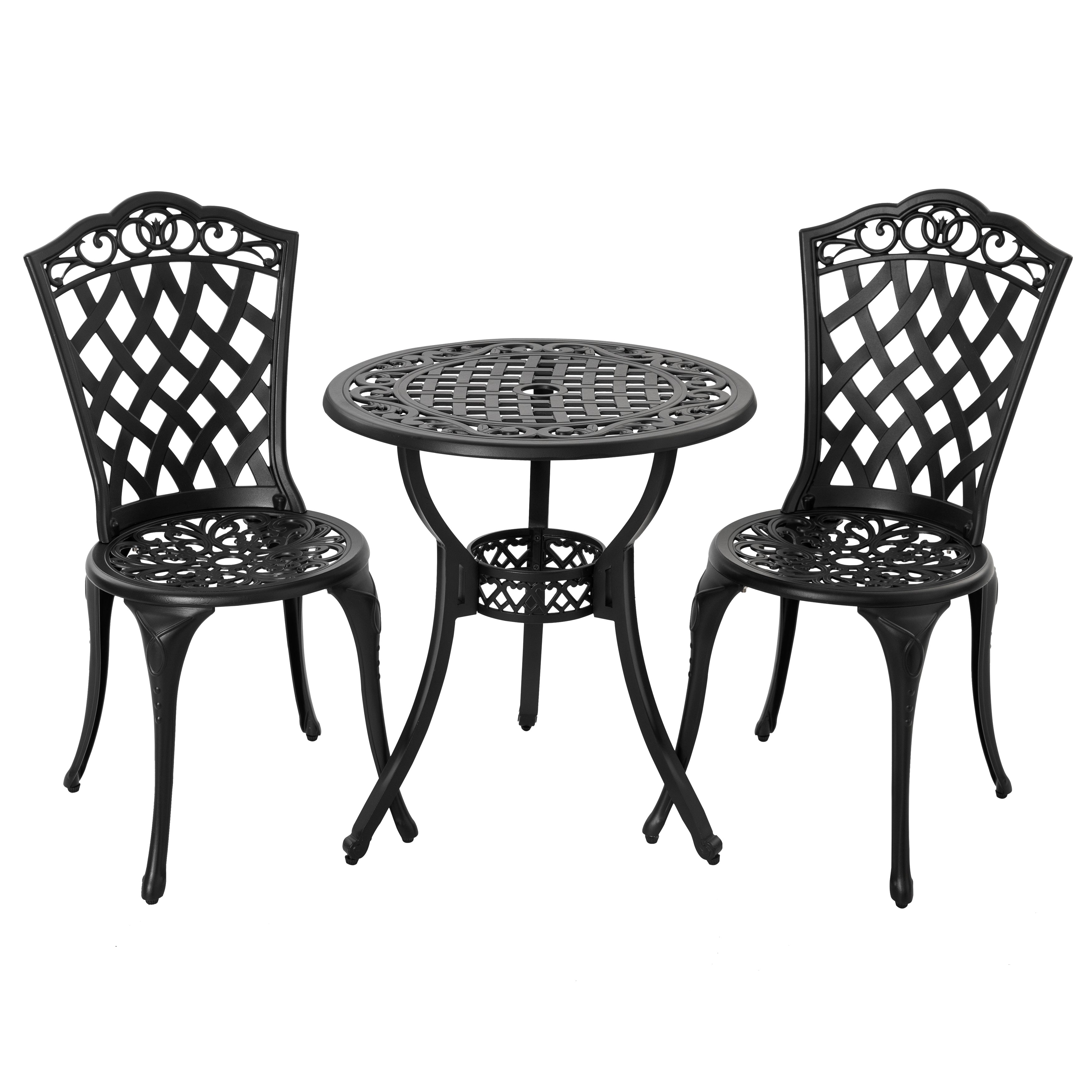 3-Piece Patio Bistro Set Outdoor Cast Aluminum Bistro Table and Chairs ...