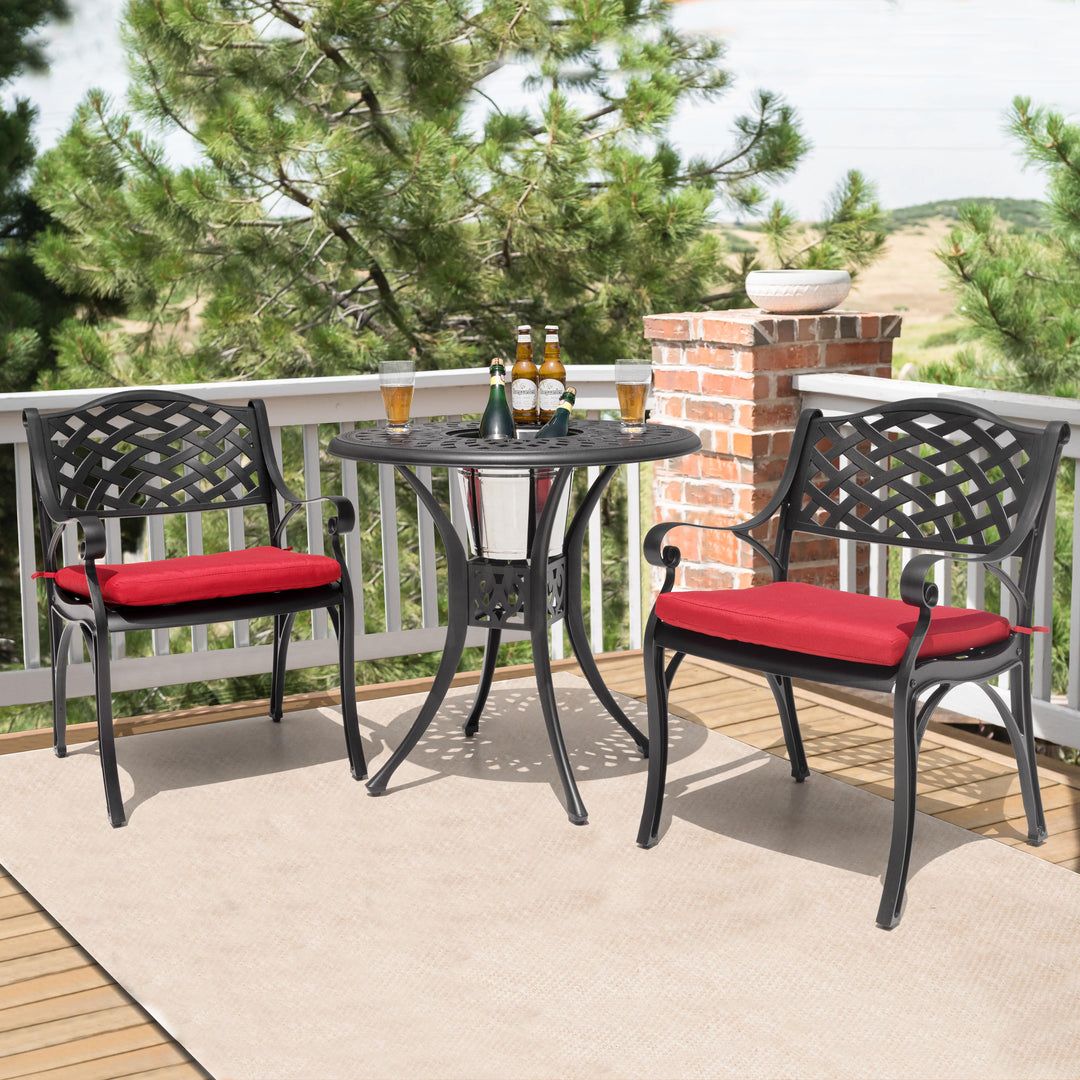 Outdoor 3-Piece Cast Aluminum Bistro Set, 2 Patio Chairs, Ice Bucket Table