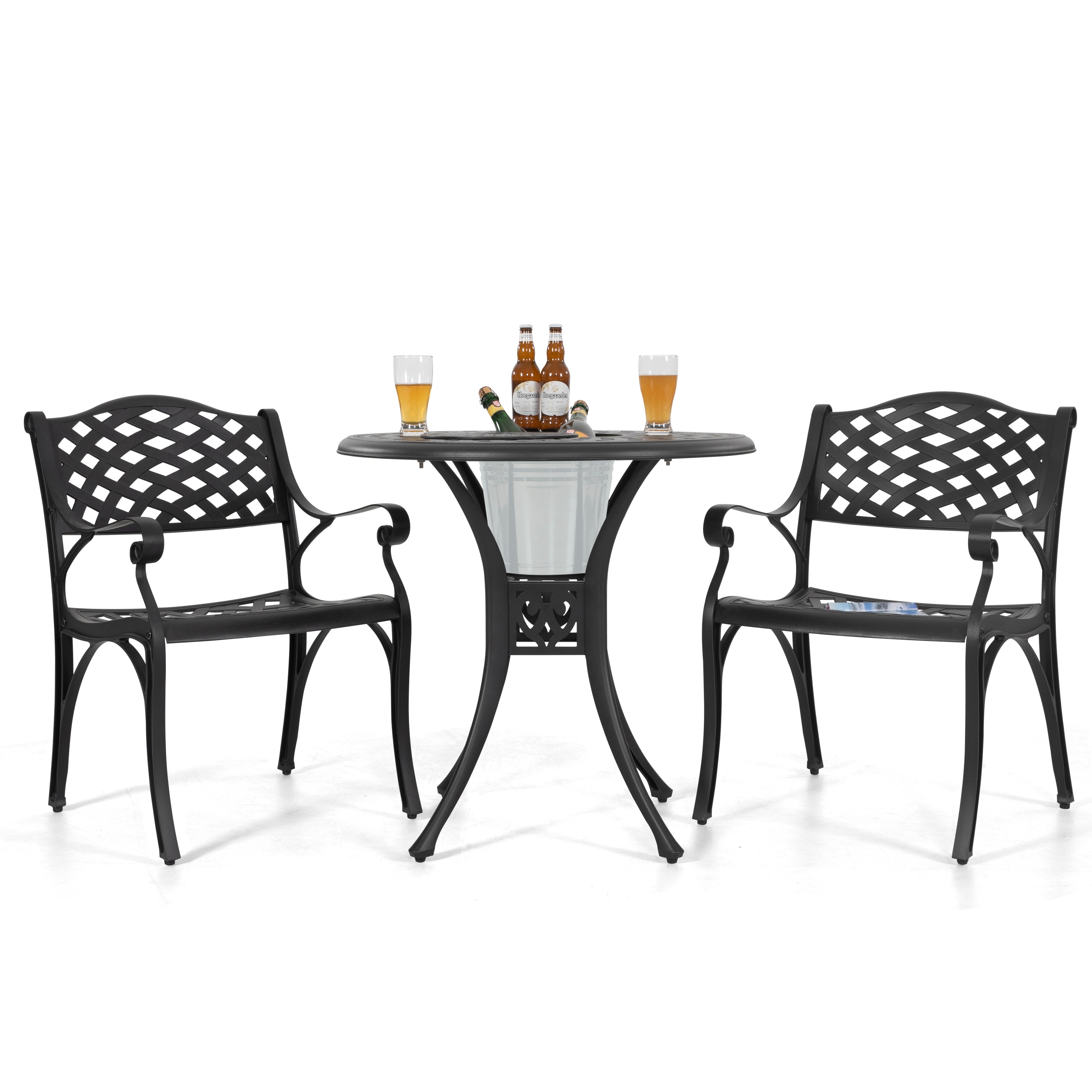 Outdoor 3-Piece Cast Aluminum Bistro Set SCD018BP|Ice Bucket,Cast ...