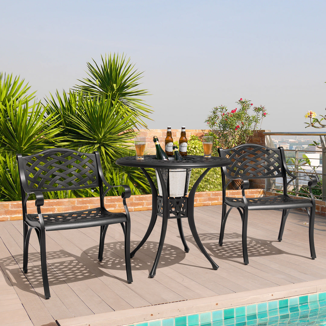 Outdoor 3-Piece Cast Aluminum Bistro Set, 2 Patio Chairs, Ice Bucket Table