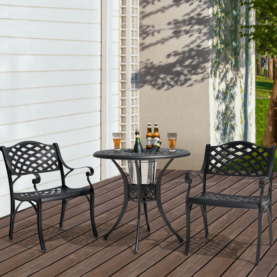Outdoor 3-Piece Cast Aluminum Bistro Set, 2 Patio Chairs, Ice Bucket Table