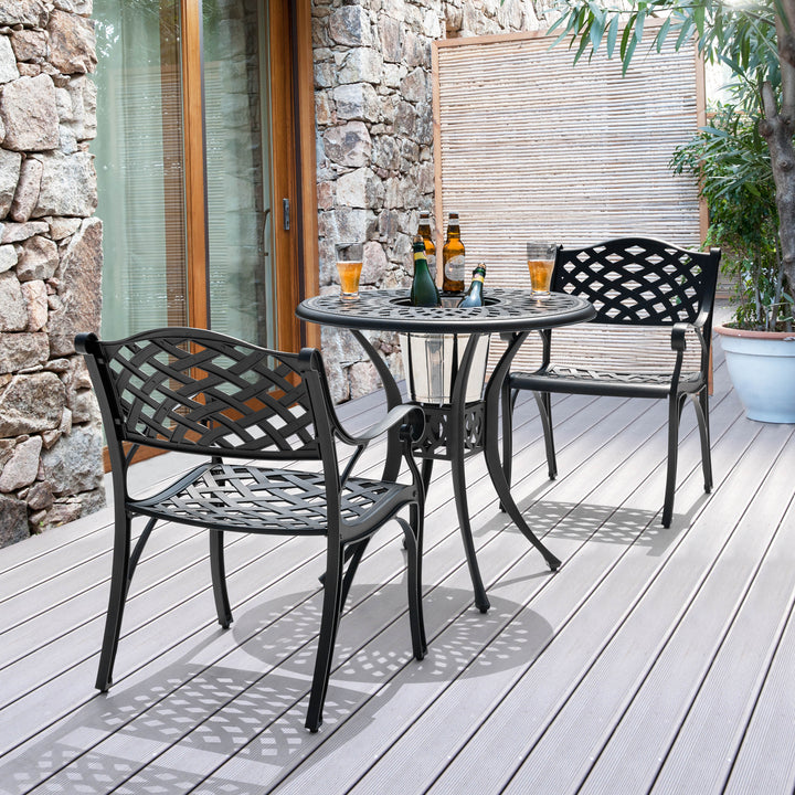Outdoor 3-Piece Cast Aluminum Bistro Set, 2 Patio Chairs, Ice Bucket Table