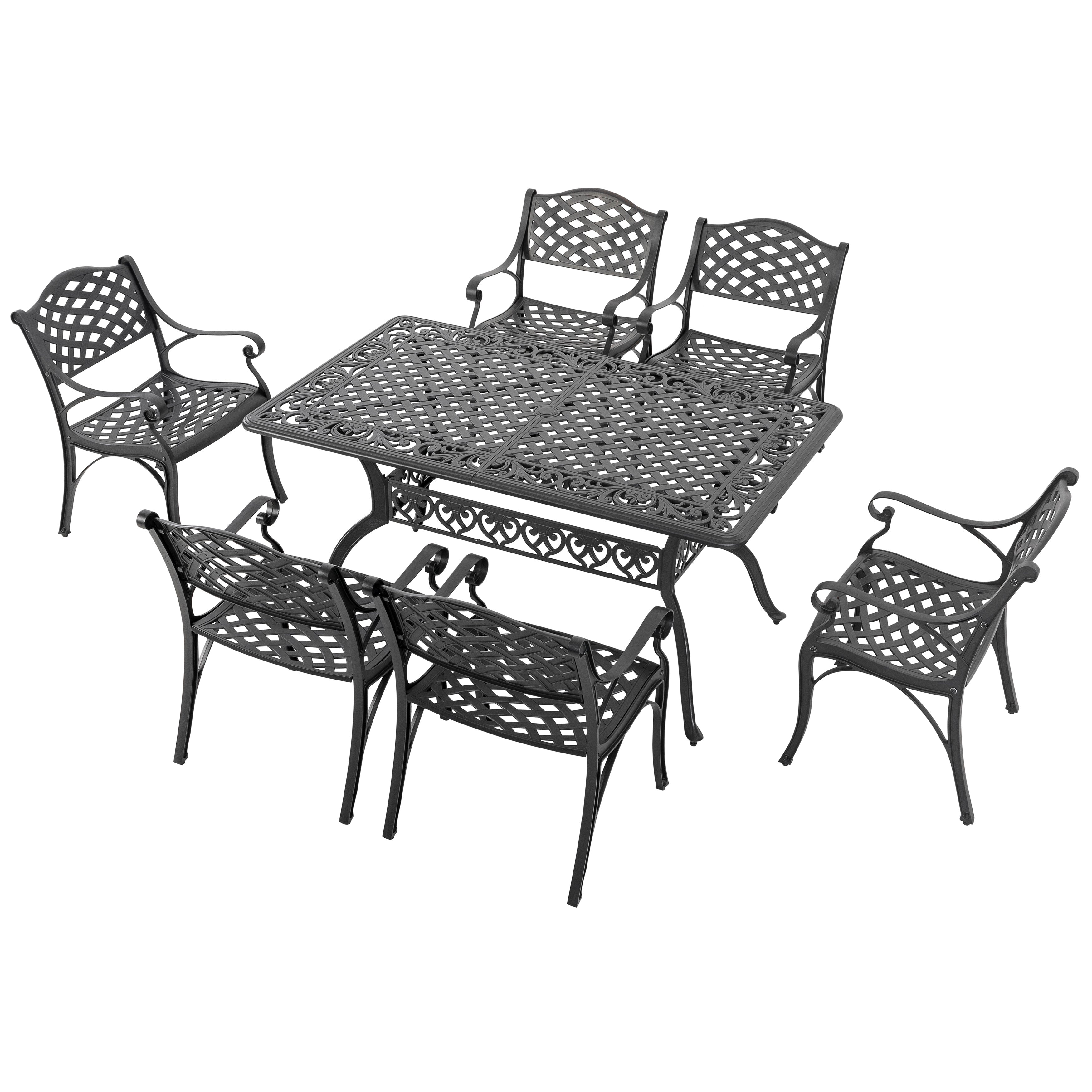 Nuu Garden Outdoor 7Piece Cast Aluminum Dining Set SCD019BP black