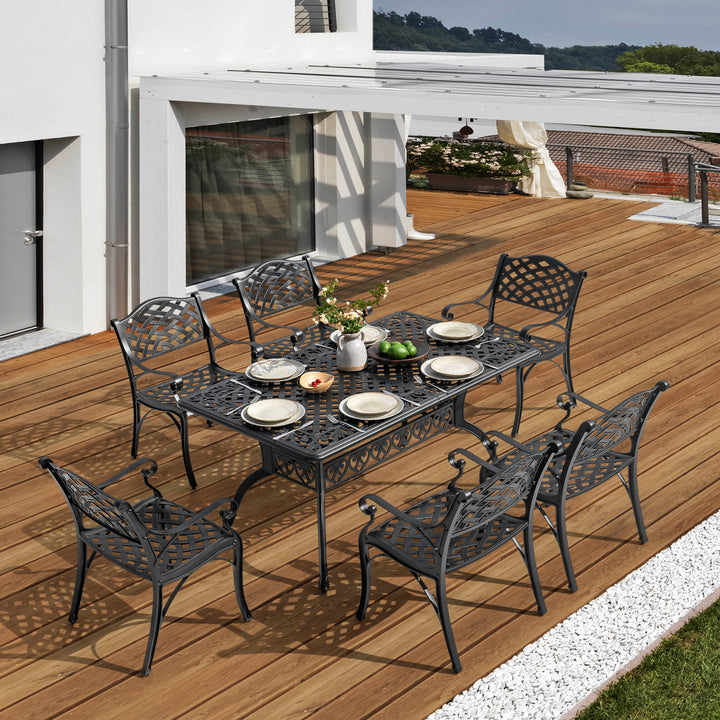 Nuu Garden Outdoor 7-Piece Cast Aluminum Dining Set, Lattice and Floral Patterns