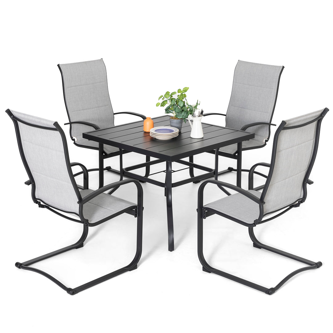 Outdoor 5-Piece Dining Set, Premium Textilene Chairs and Square Iron Table