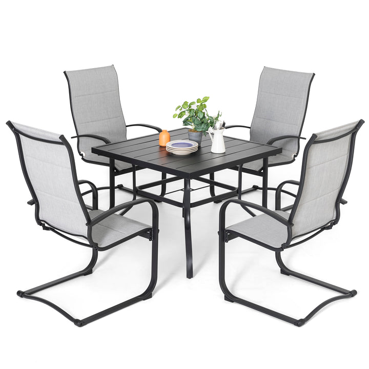Outdoor 5-Piece Dining Set, Premium Textilene Chairs and Square Iron Table