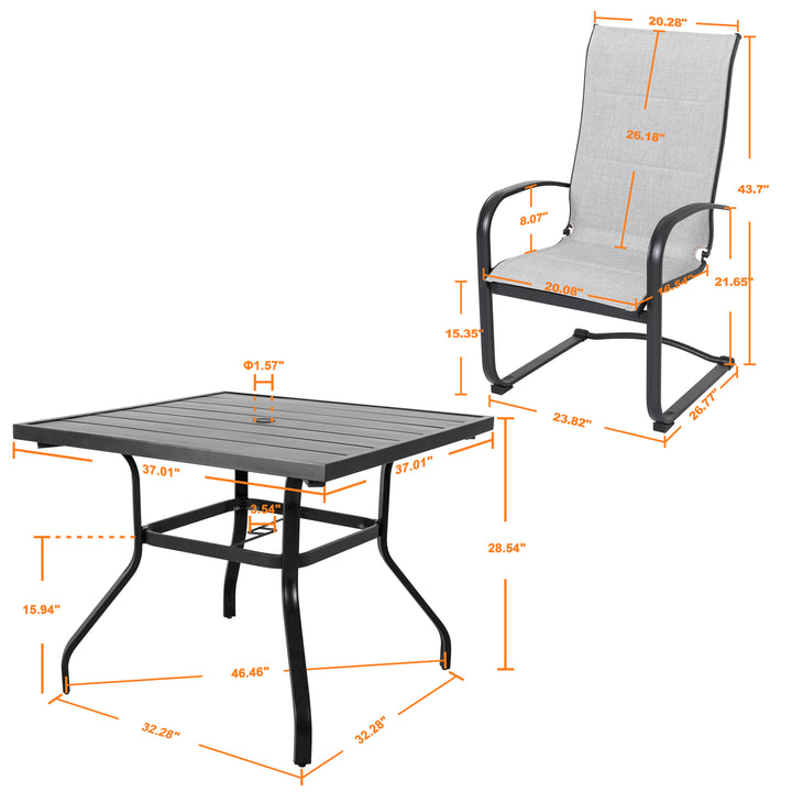 Outdoor 5-Piece Dining Set, Premium Textilene Chairs and Square Iron Table