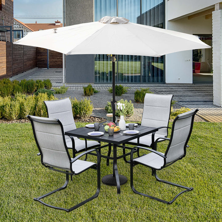 Outdoor 5-Piece Dining Set, Premium Textilene Chairs and Square Iron Table