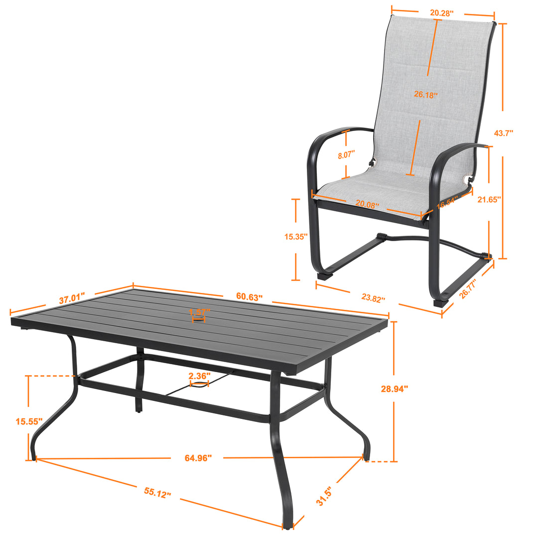 Patio 7-Piece Dining Set, Premium Textilene Chairs, Rectangle Iron Table