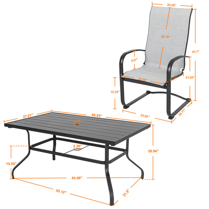 Patio 7-Piece Dining Set, Premium Textilene Chairs, Rectangle Iron Table