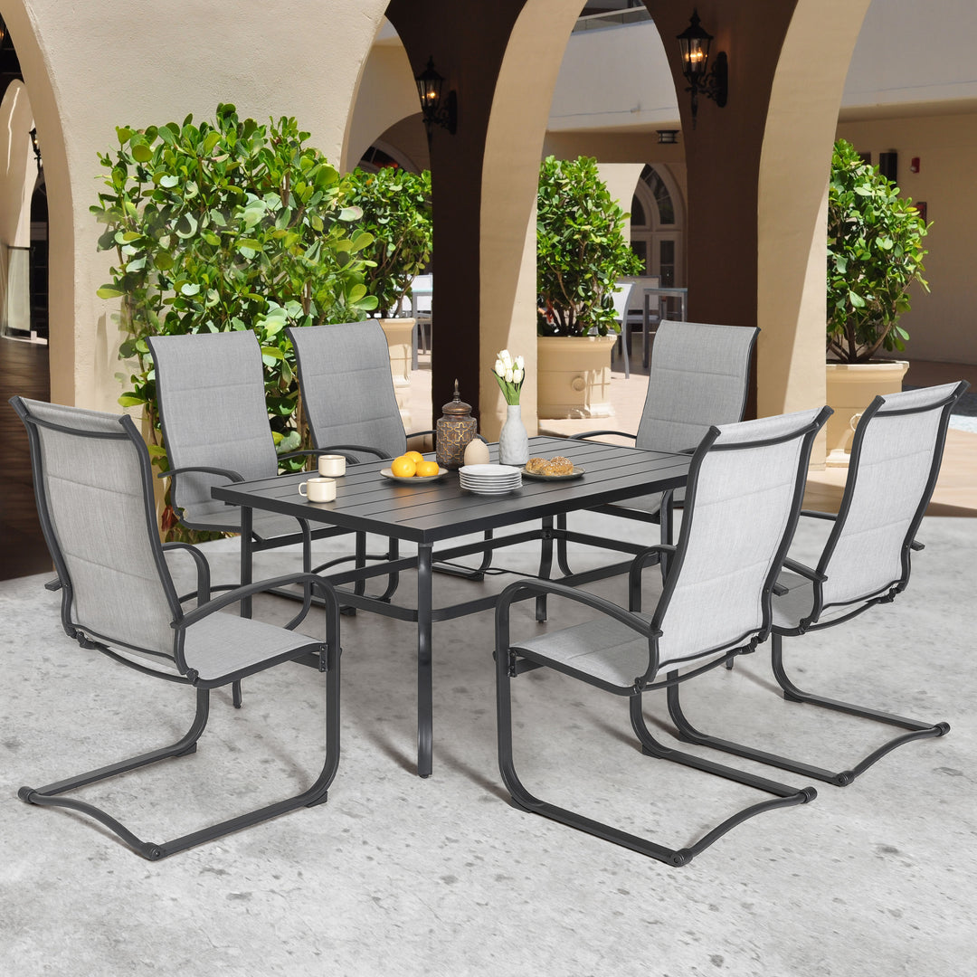 Patio 7-Piece Dining Set, Premium Textilene Chairs, Rectangle Iron Table