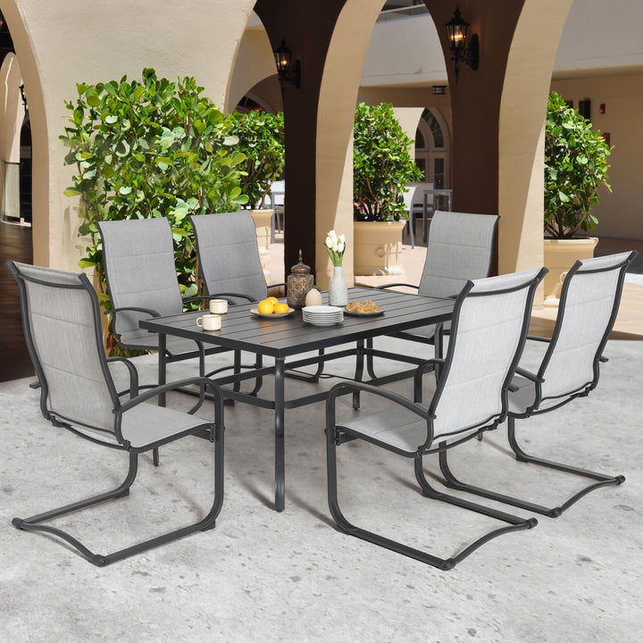 Patio 7-Piece Dining Set, Premium Textilene Chairs, Rectangle Iron Table