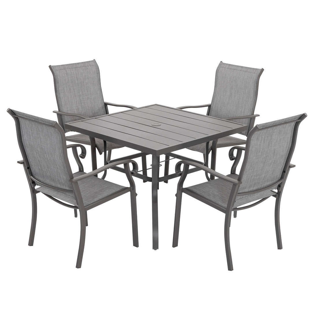 Outdoor 5-Piece Dining Set, Textilene Fabric Chairs and 37'' Square Dining Table