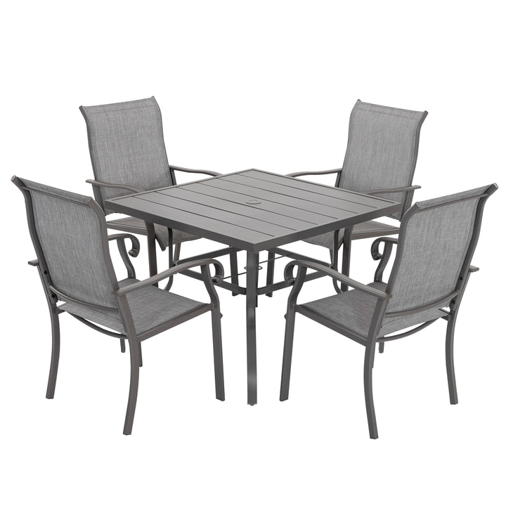 Outdoor 5-Piece Dining Set, Textilene Fabric Chairs and 37'' Square Dining Table