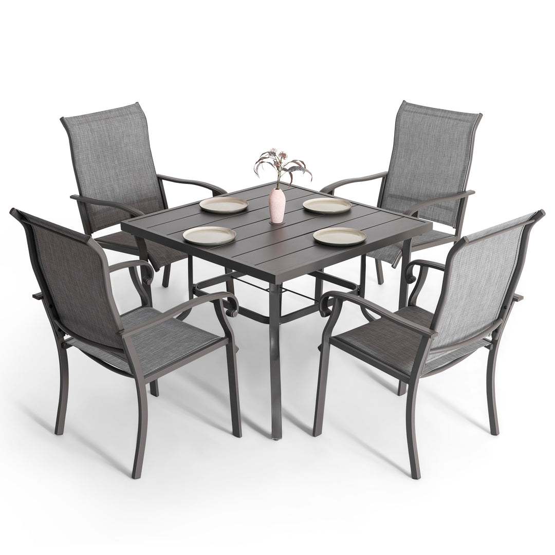 Outdoor 5-Piece Dining Set, Textilene Fabric Chairs and 37'' Square Dining Table