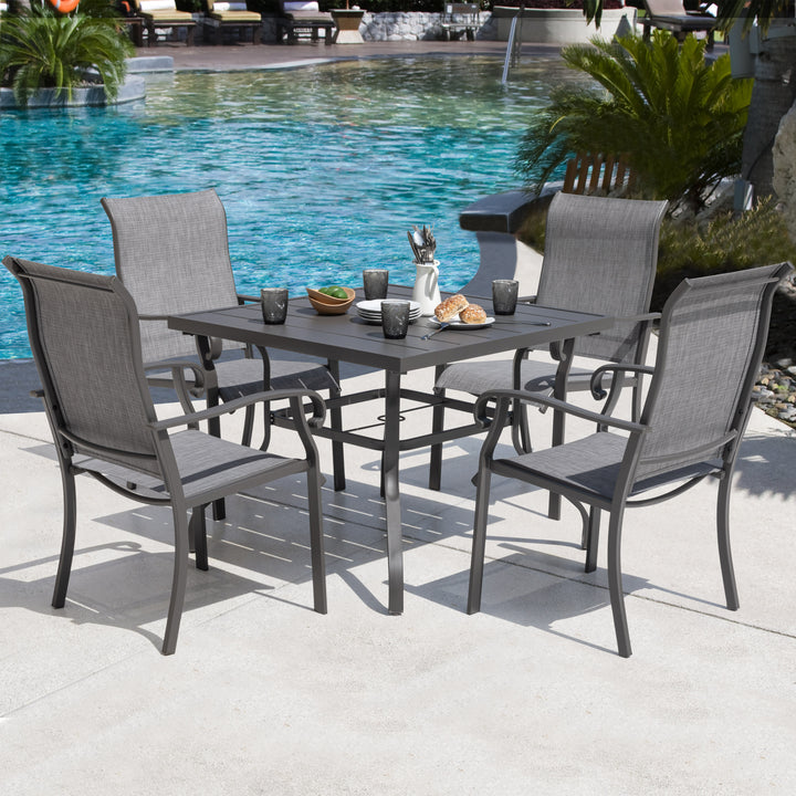 Outdoor 5-Piece Dining Set, Textilene Fabric Chairs and 37'' Square Dining Table