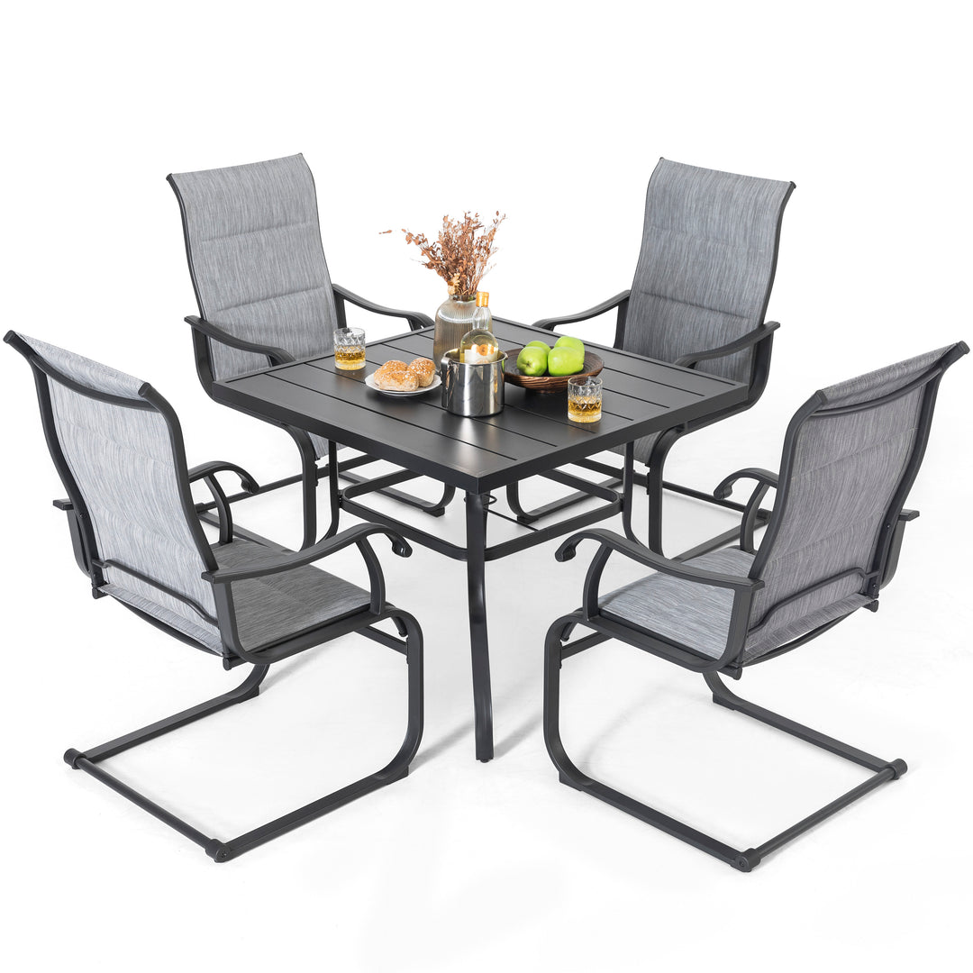 Outdoor 5-Piece Dining Set with Umbrella Hole, Textilene and Iron