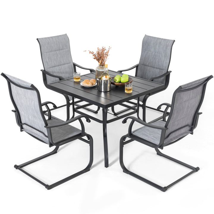 Outdoor 5-Piece Dining Set with Umbrella Hole, Textilene and Iron