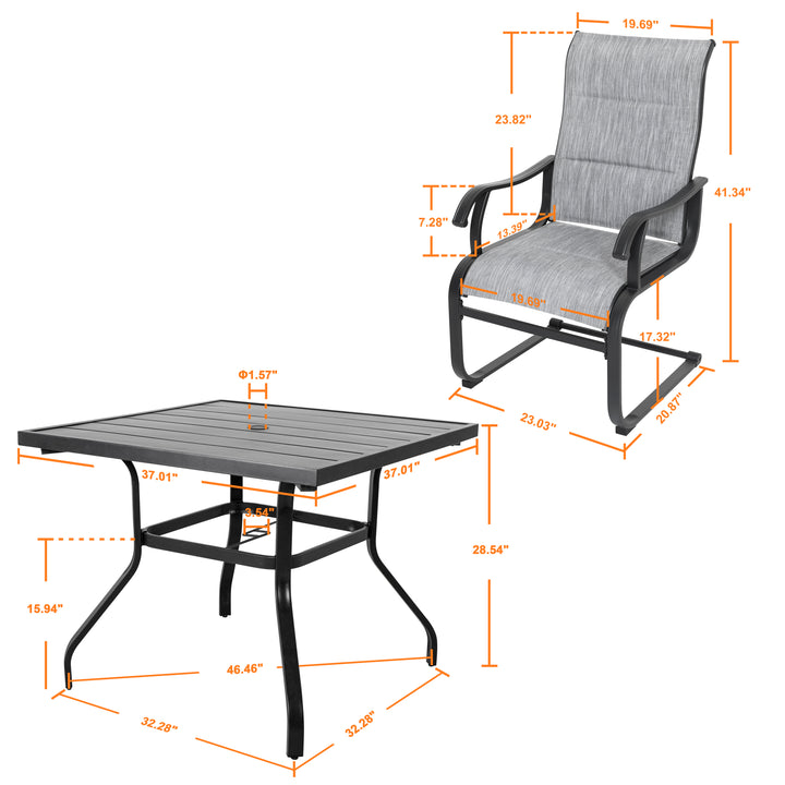 Outdoor 5-Piece Dining Set with Umbrella Hole, Textilene and Iron