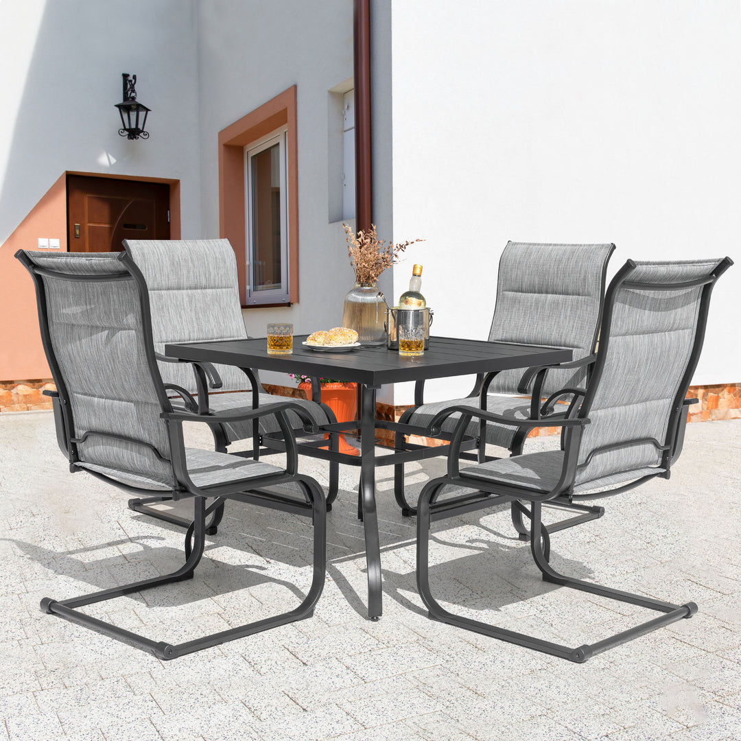 Outdoor 5-Piece Dining Set with Umbrella Hole, Textilene and Iron