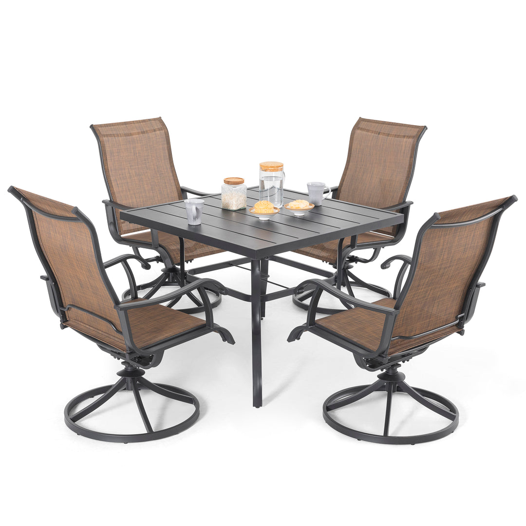 Outdoor 5-Piece Dining Set, Textilene Fabric, Powder-coated Steel Frame