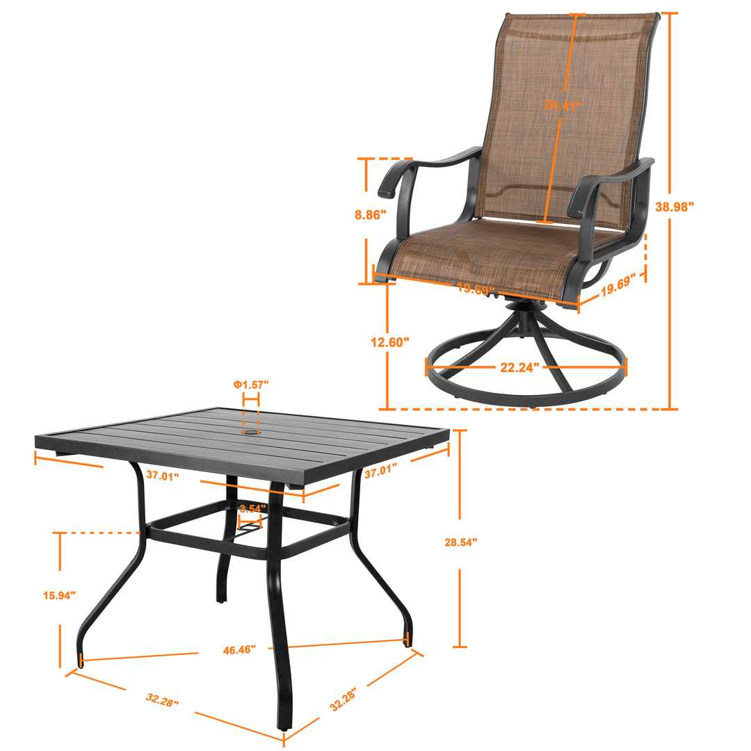 Outdoor 5-Piece Dining Set, Textilene Fabric, Powder-coated Steel Frame