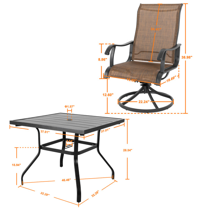 Outdoor 5-Piece Dining Set, Textilene Fabric, Powder-coated Steel Frame