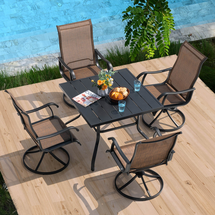 Outdoor 5-Piece Dining Set, Textilene Fabric, Powder-coated Steel Frame