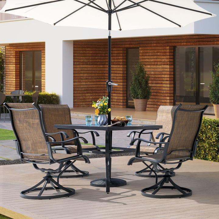 Outdoor 5-Piece Dining Set, Textilene Fabric, Powder-coated Steel Frame