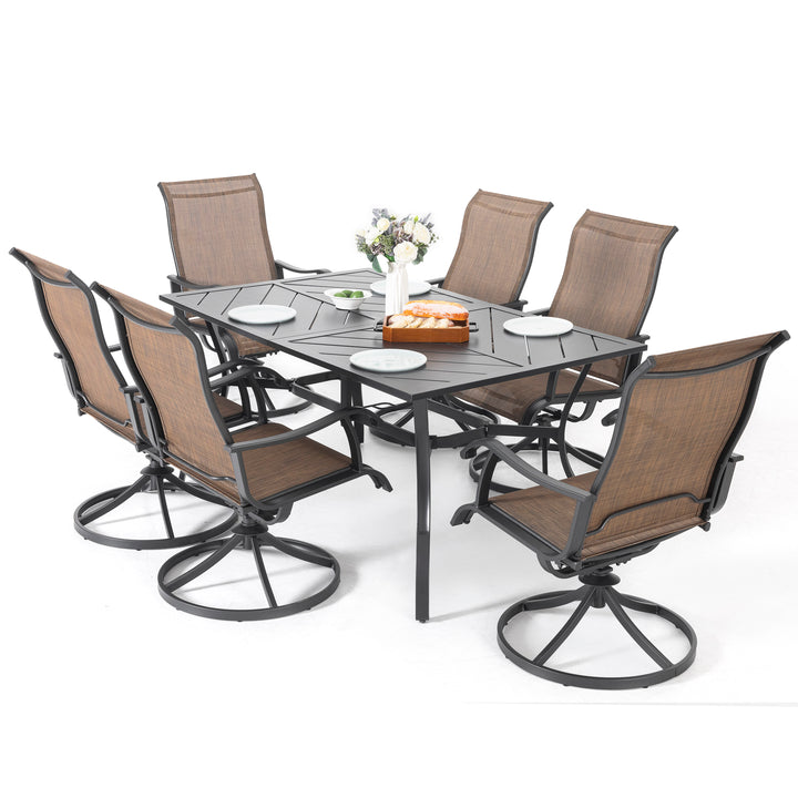 Outdoor 7-Piece Dining Set, Textilene Fabric, Powder-coated Steel Frame