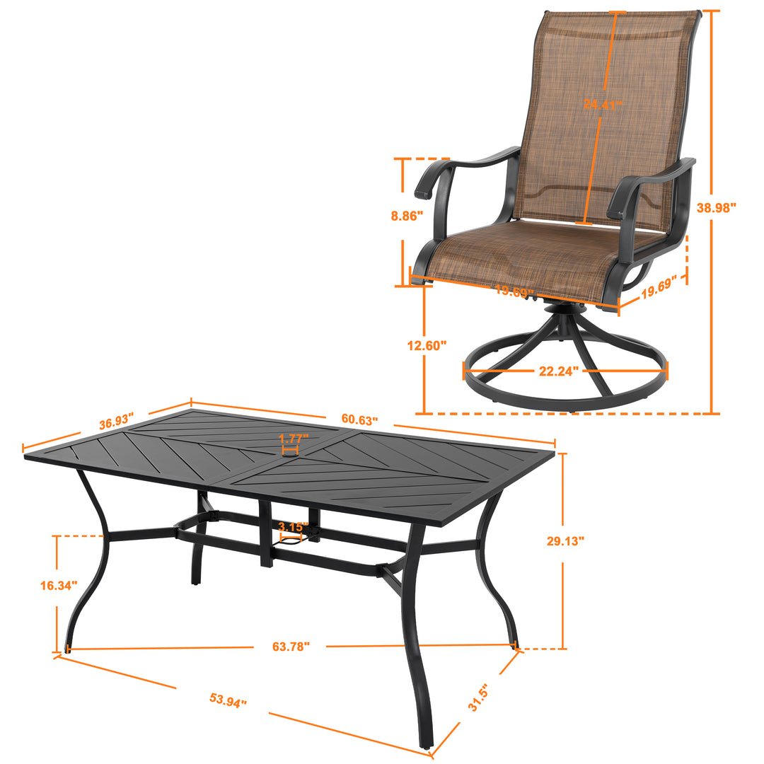 Outdoor 7-Piece Dining Set, Textilene Fabric, Powder-coated Steel Frame