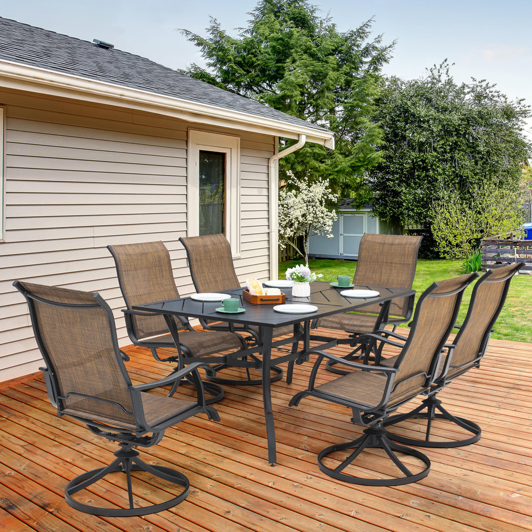 Outdoor 7-Piece Dining Set, Textilene Fabric, Powder-coated Steel Frame