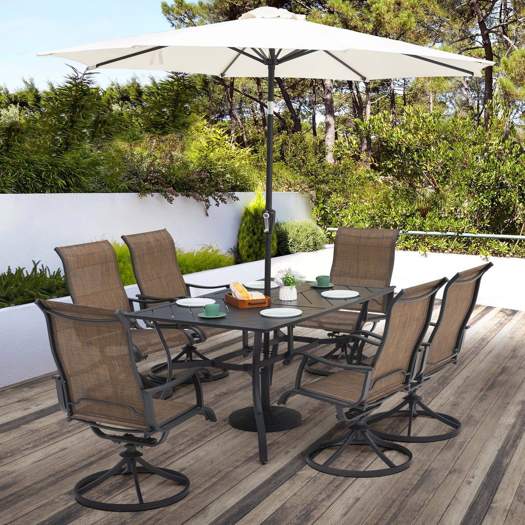 Outdoor 7-Piece Dining Set, Textilene Fabric, Powder-coated Steel Frame