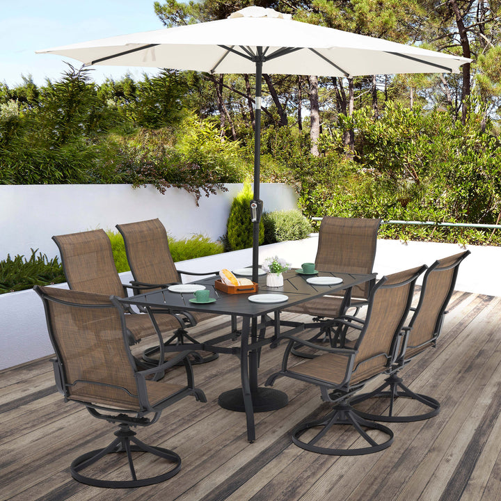 Outdoor 7-Piece Dining Set, Textilene Fabric, Powder-coated Steel Frame