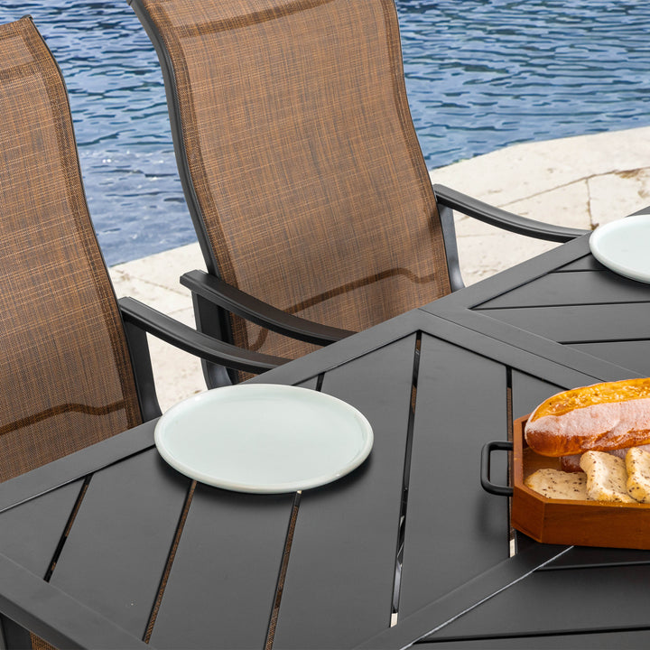 Outdoor 7-Piece Dining Set, Textilene Fabric, Powder-coated Steel Frame