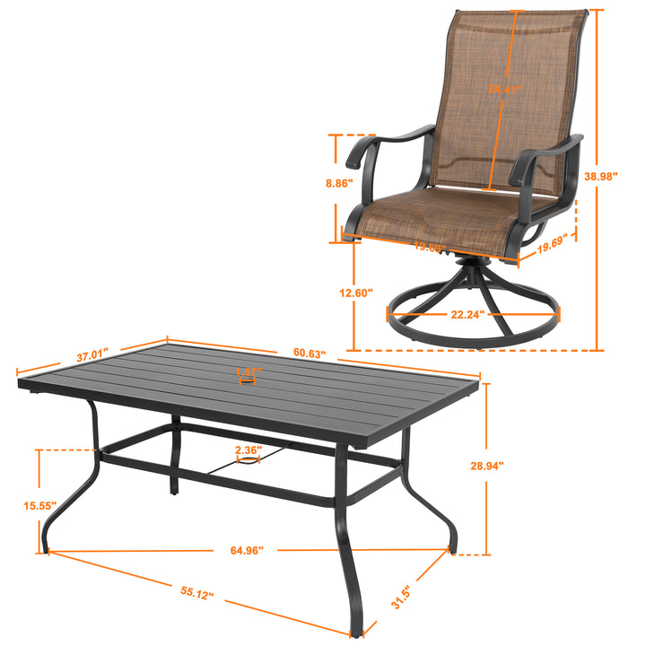 Outdoor 7-Piece Dining Set, Textilene Fabric, Powder-coated Steel Frame