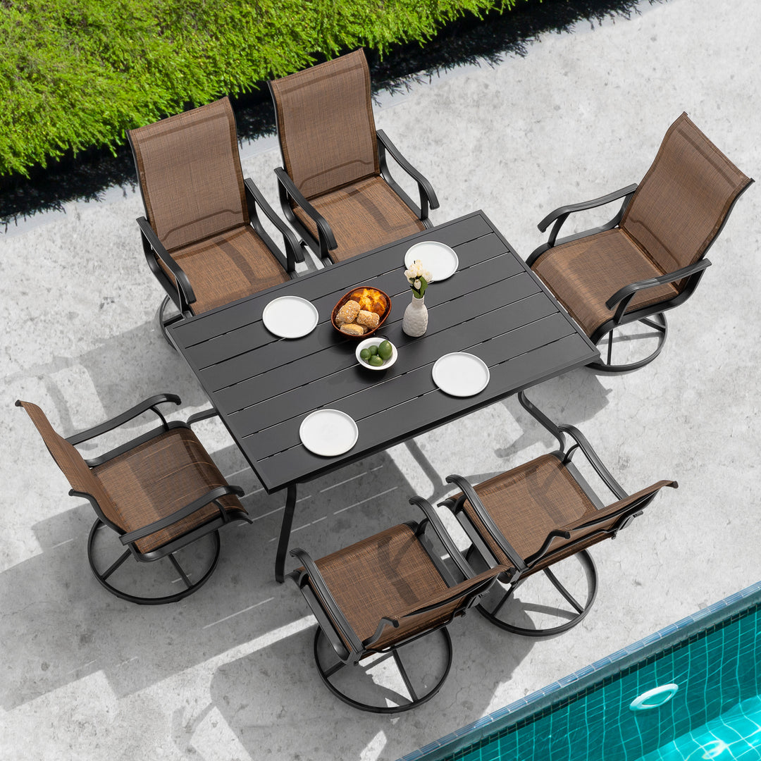 Outdoor 7-Piece Dining Set, Textilene Fabric, Powder-coated Steel Frame