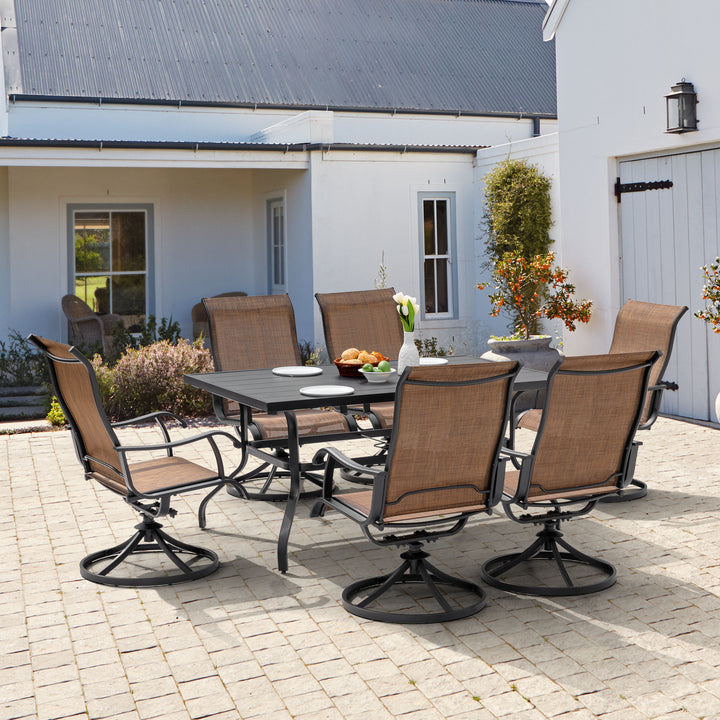 Outdoor 7-Piece Dining Set, Textilene Fabric, Powder-coated Steel Frame