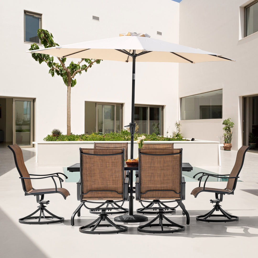 Outdoor 7-Piece Dining Set, Textilene Fabric, Powder-coated Steel Frame