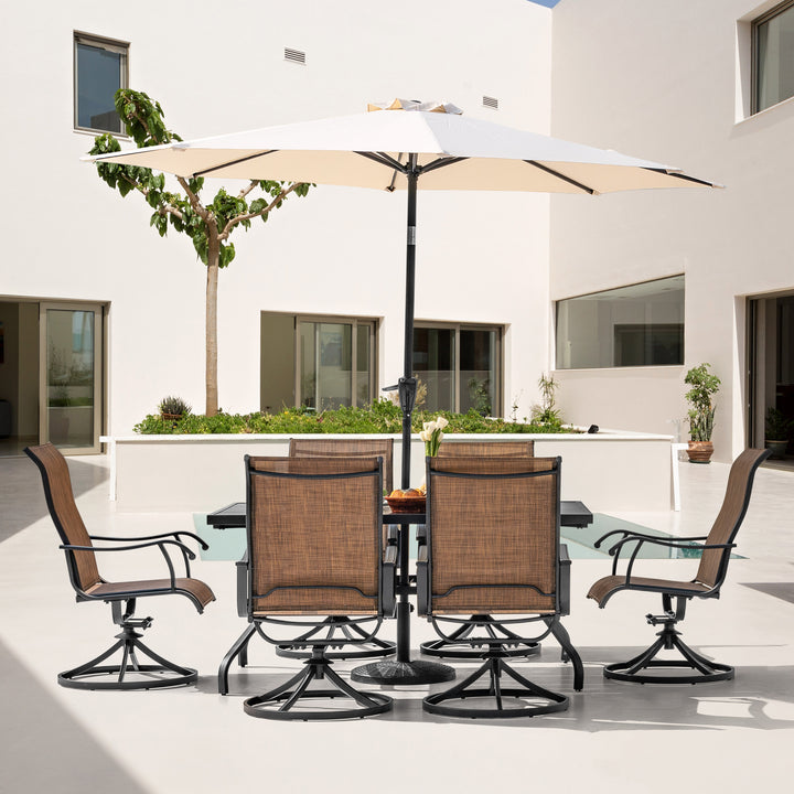 Outdoor 7-Piece Dining Set, Textilene Fabric, Powder-coated Steel Frame