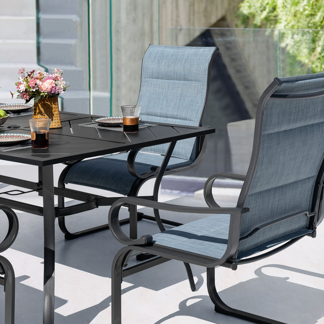 Outdoor 7-Piece Padded Textilene Metal Dining Set with Umbrella Hole